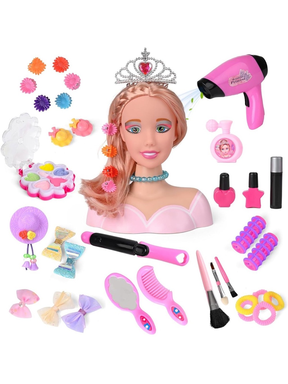 36PCS Doll Head Hair Styling Makeup Set Kids Beauty Salon Toy Kit